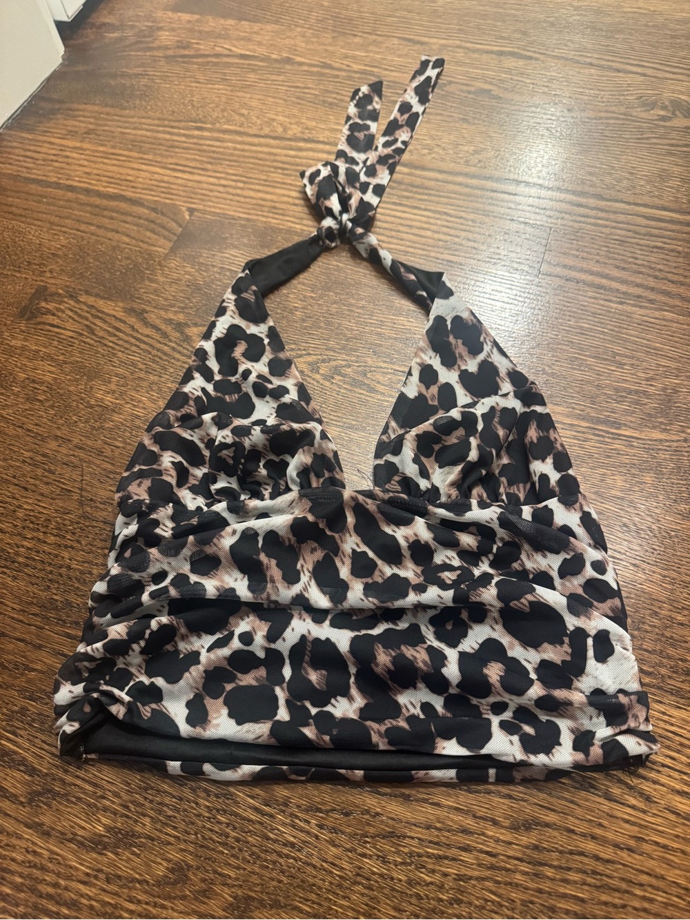 La Hearts Leopard Halter Crop Top - Black & Brown